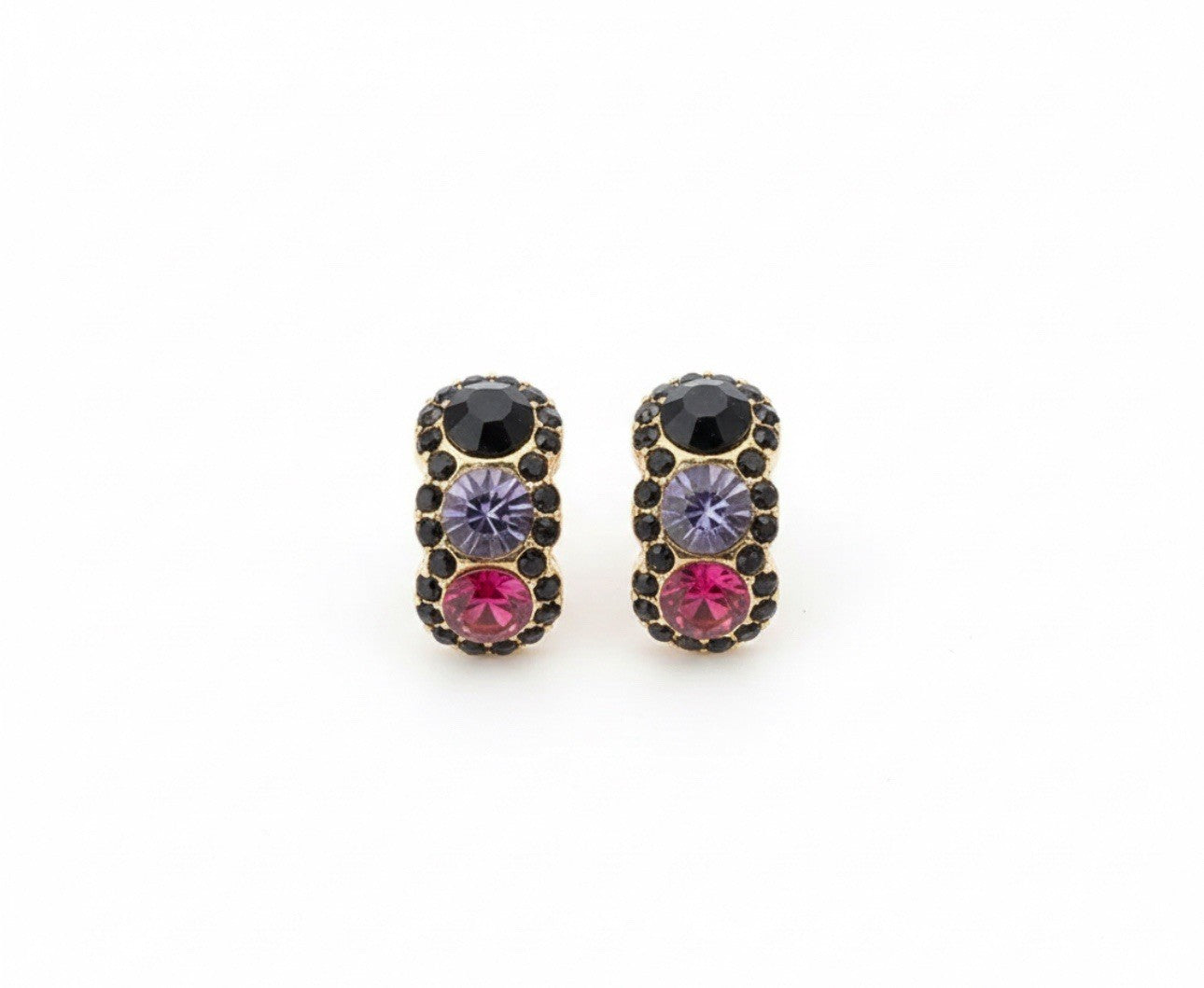 Vintage Style Black Purple & Pink Cubic Zirconia Stud Earrings