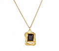 Gold Plated Stainless Steel Black Glass Rectangle Pendant Necklace