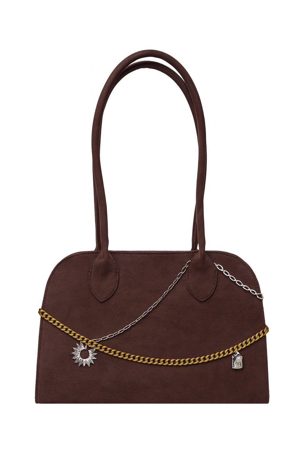 Handmade Brown Faux Suede Stainless Steel Chains Handbag/ Purse