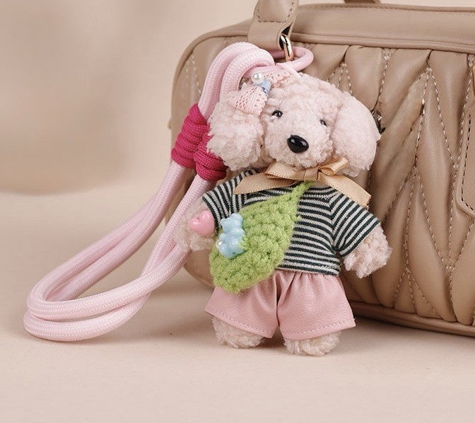 Pink Stripes Shirt Plush Cute Bear Keychain/ Bag Charm