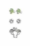 3 Pair Sud Earrings Stainless Steel Crystal Cactus Flamingo Stud Earrings Set