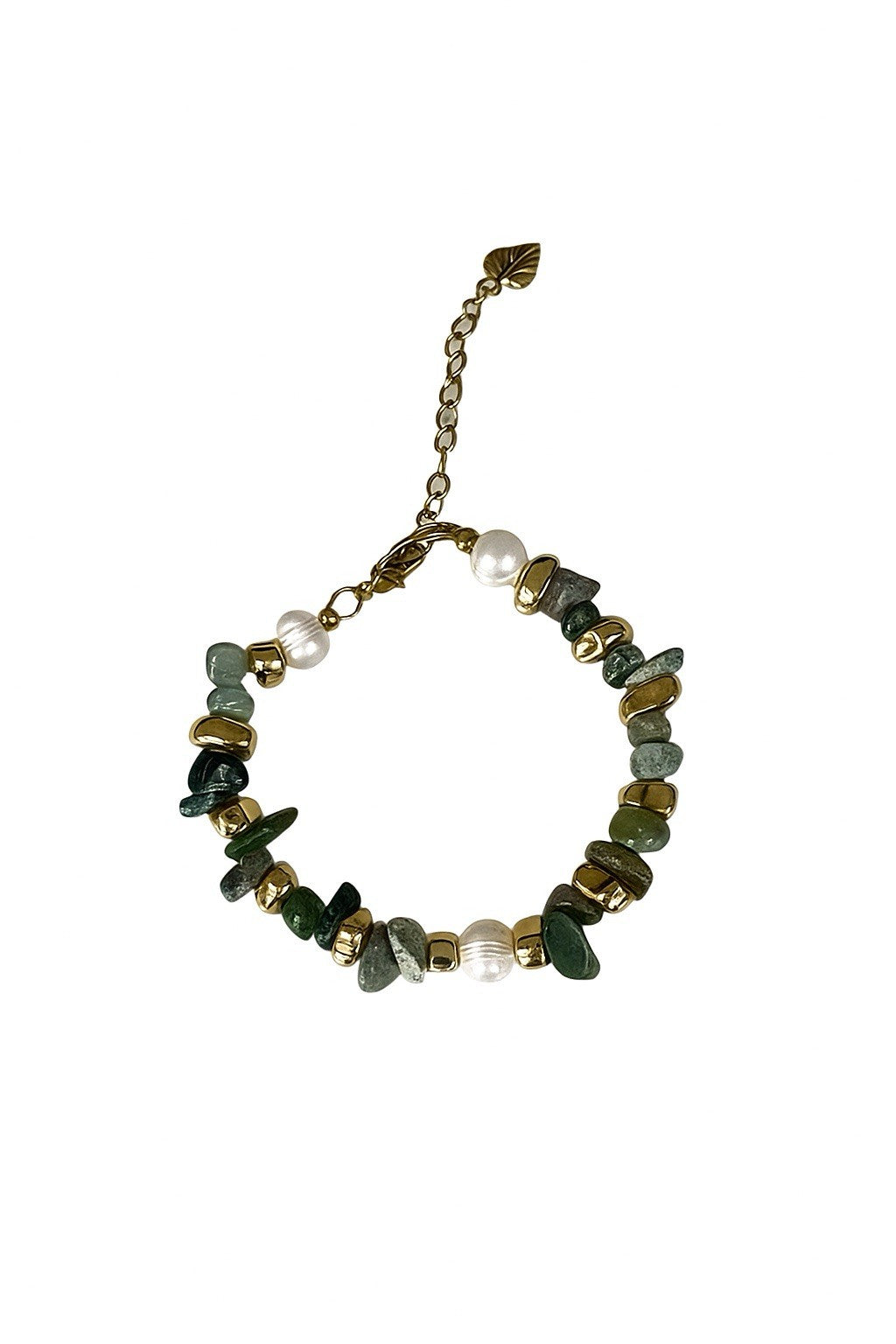 Handmade Stainless Steel Semi Precious Green Labrodite Stones Bracelet
