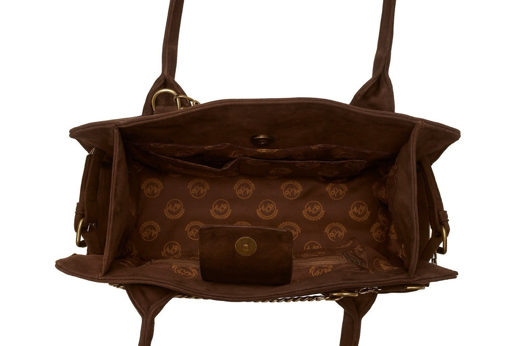 Handmade Brown Faux Suede Stainless Steel Chains Handbag/ Purse