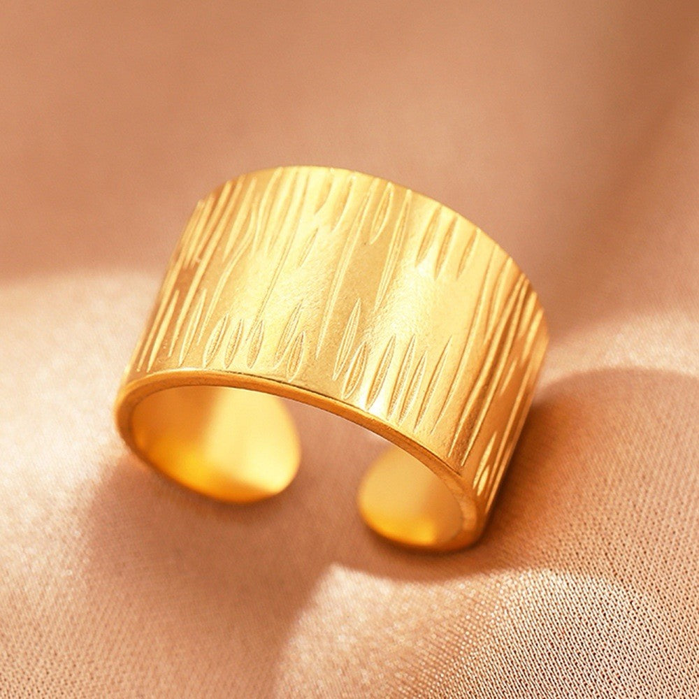 Gold Plated Geometric Stainless Steel Solid Wide Adjustable Ring