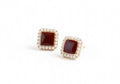 Vintage Style Gold Tone Red Border Enamel Square Classic Stud Earrings