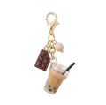 Gold Miniature Resin Milk Tea Cup & Enamel Chocolate Bar Dangle Bag Charm