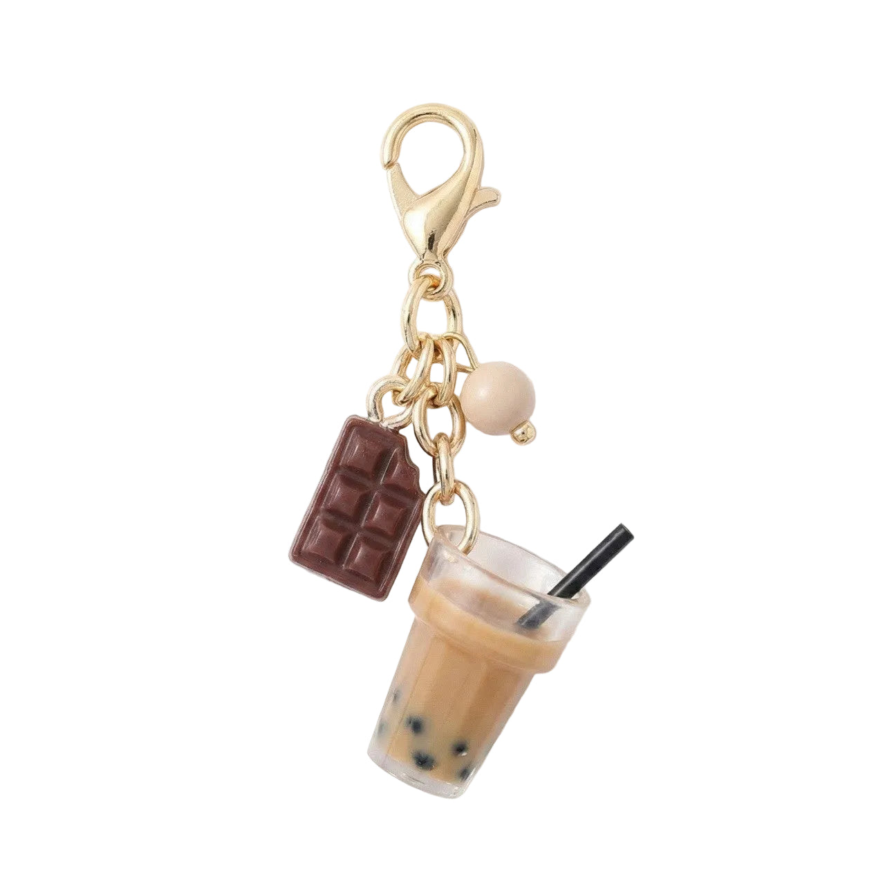 Gold Miniature Resin Milk Tea Cup & Enamel Chocolate Bar Dangle Bag Charm