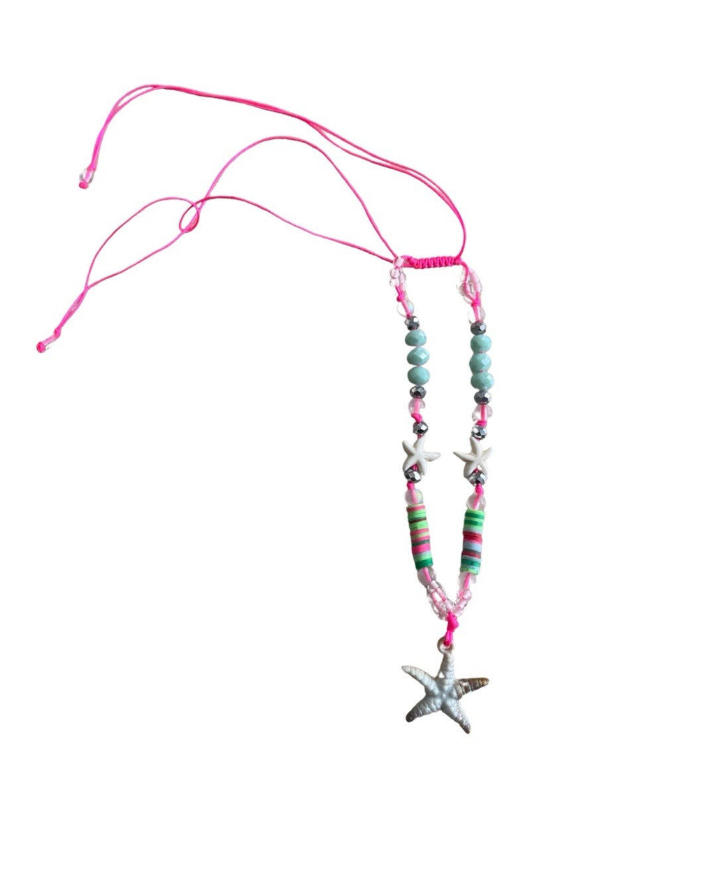 Hot Pink Handmade Beaded Starfish Pendant Adjustable Necklace