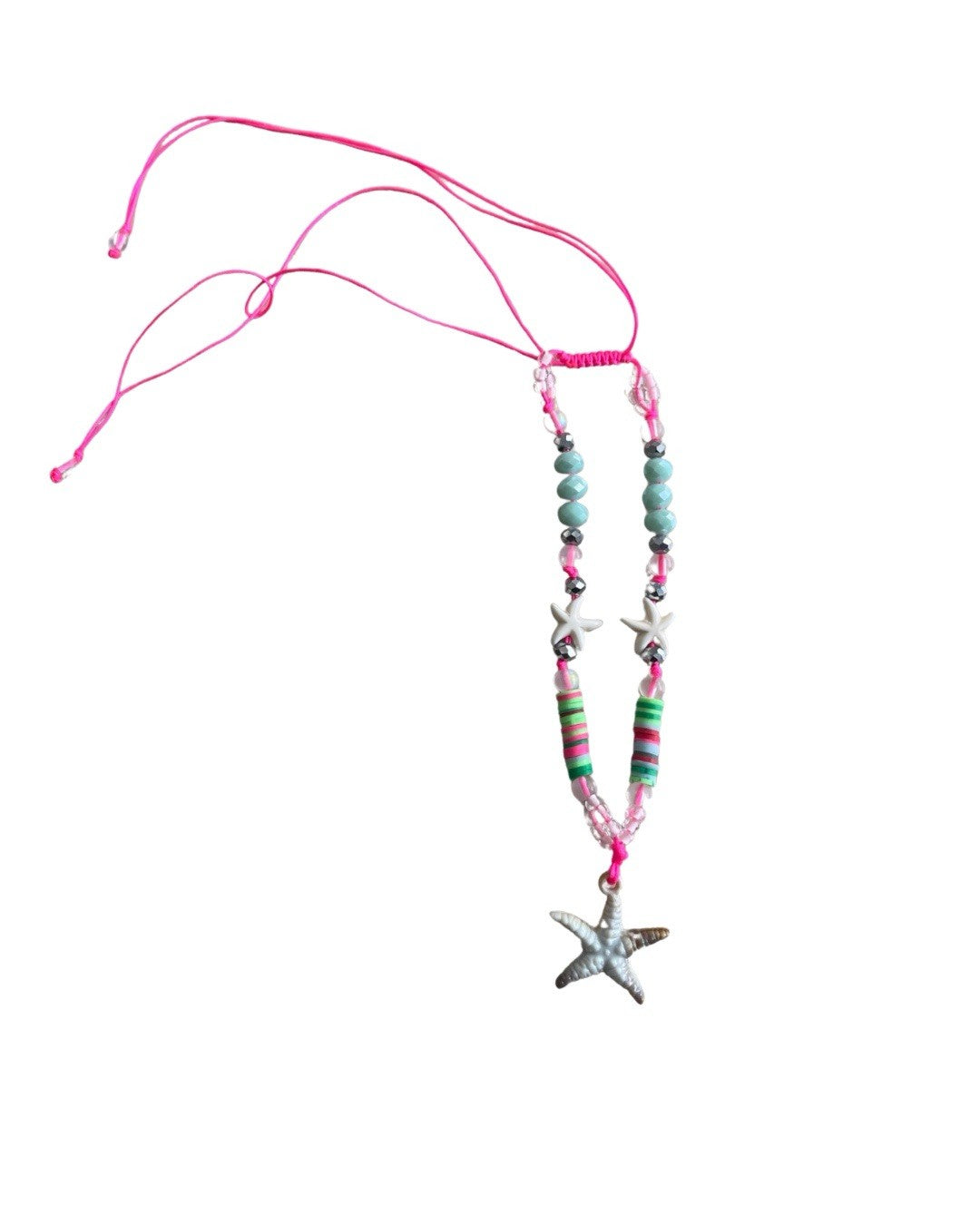 Hot Pink Handmade Beaded Starfish Pendant Adjustable Necklace