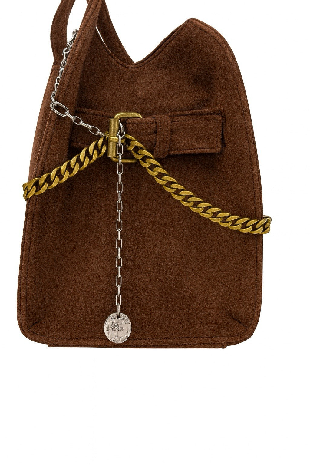 Handmade Brown Faux Suede Stainless Steel Chains Handbag/ Purse