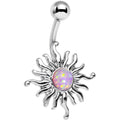 Pink Synthetic Opal Tribal Shining Sun Belly Ring