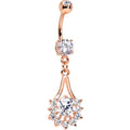 14k Rose Gold Plated Clear Gem Tribal Fan Drop Dangle Belly Ring