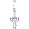 925 Sterling Silver Clear Spectacular Teardrop Dangle Belly Ring