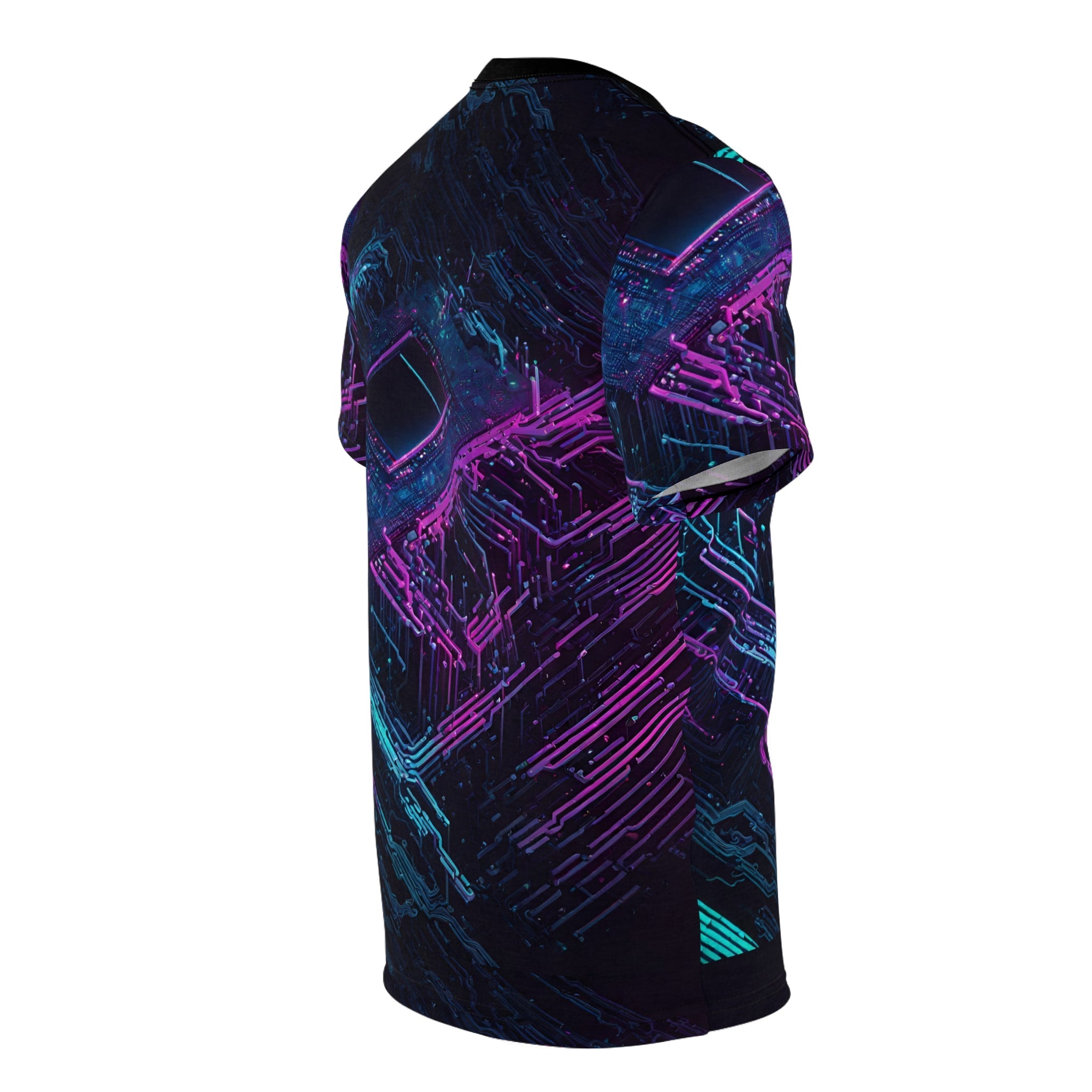 3D Neon Futuristic Lights Circuit Board Unisex Cut & Sew Tee (AOP)