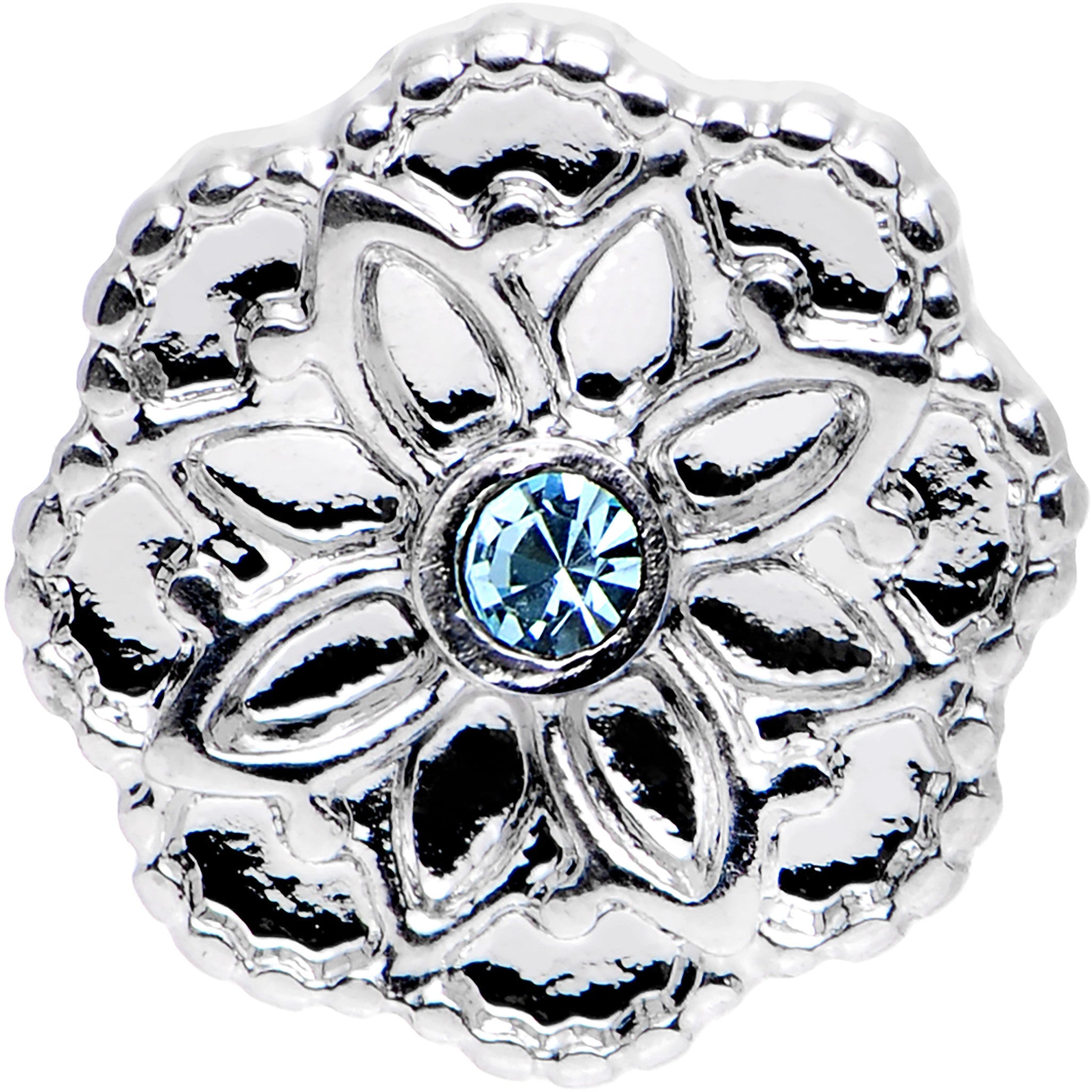 16G 1/4 Aqua Gem Steel Mandala Flower Tragus Cartilage Earring