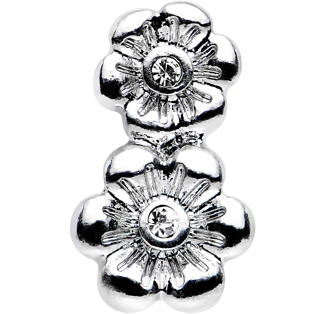 16G 1/4 Clear Gem Steel Double Flower Tragus Cartilage Earring