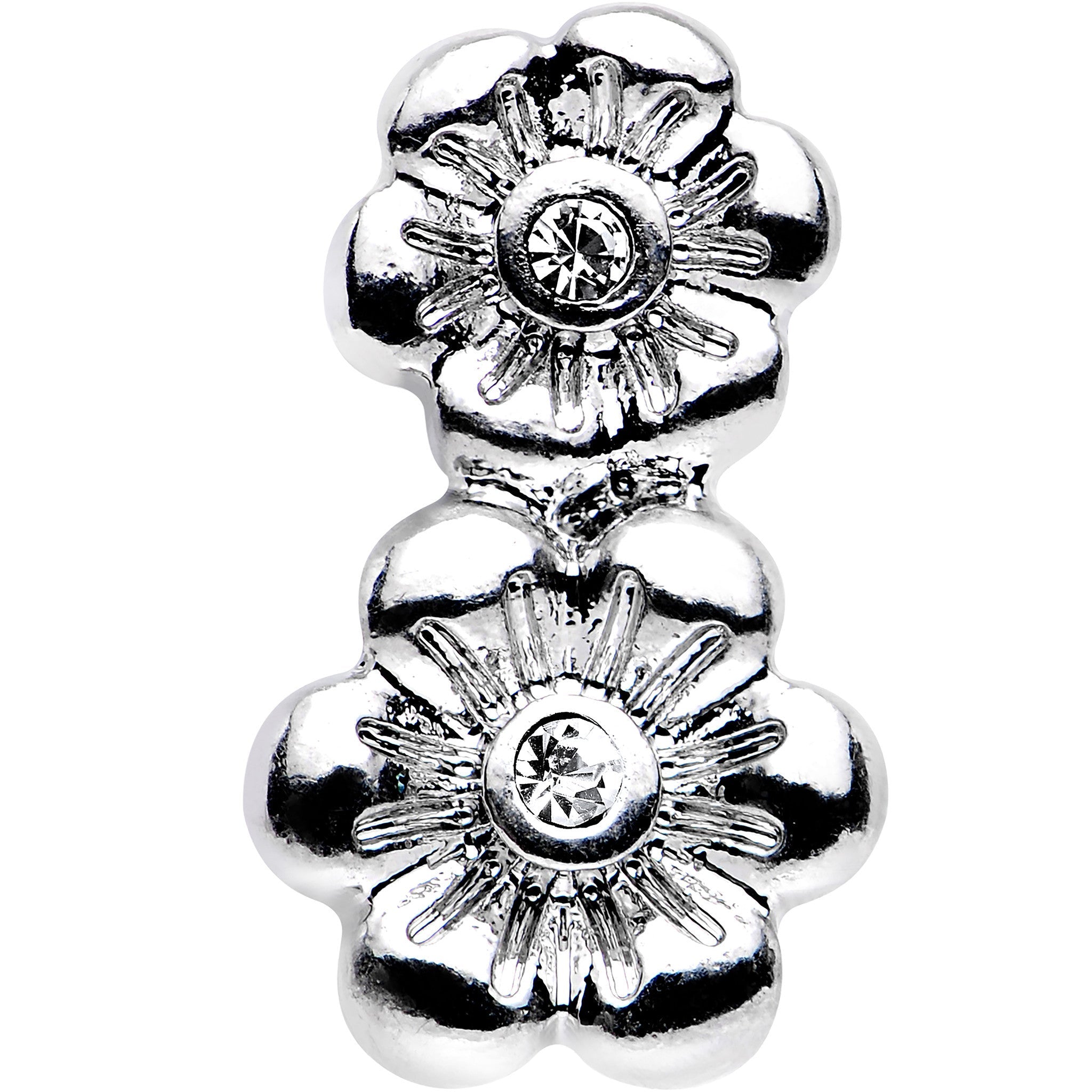 16G 1/4 Clear Gem Steel Double Flower Tragus Cartilage Earring