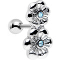 16G 1/4 Aqua Gem Steel Double Flower Tragus Cartilage Earring