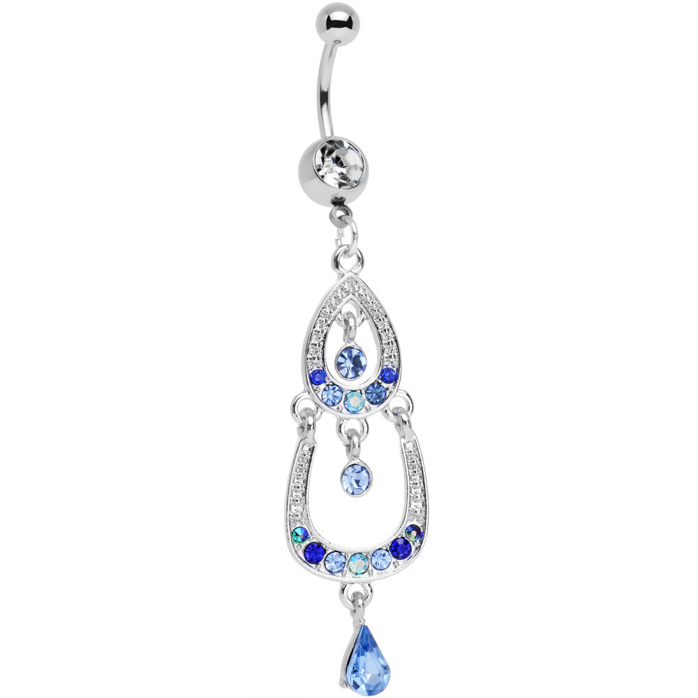 Light Blue Gem Czech Stone Wear Me Out Whale Dangle Belly Ring