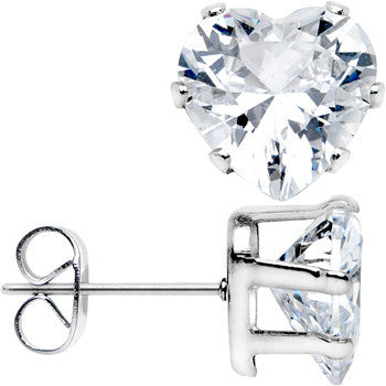 Clear Gem Stainless Steel Have a Heart or Two Stud Earrings 3mm-10mm