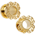 00G Gold PVD Filigree Flower Screw Fit Tunnel Plug Set