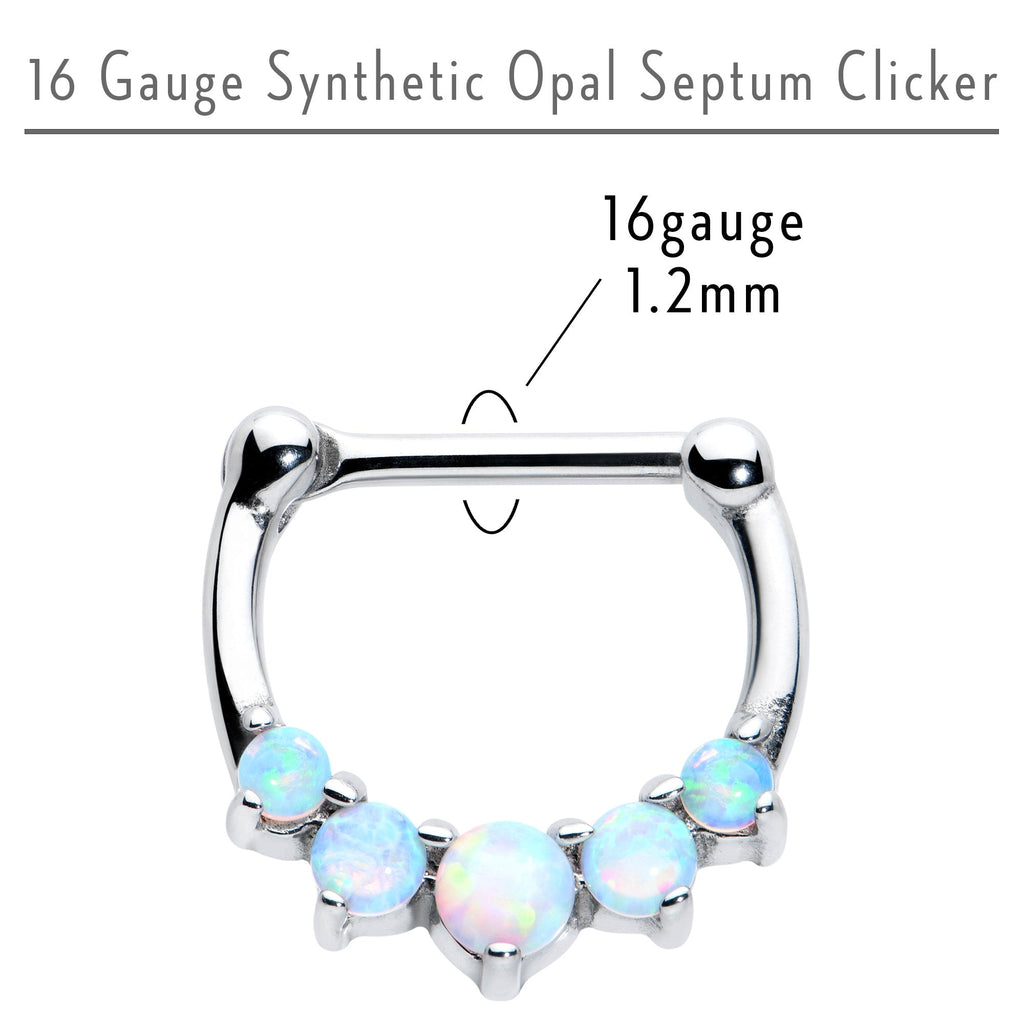 16G 1/4 White Synthetic Opal Steel Bar Simple Septum Clicker