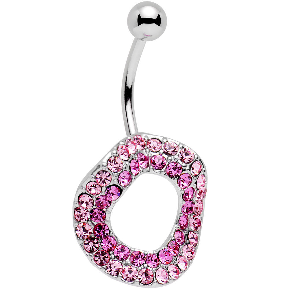 Pretty Pink Gem Stainless Steel Warped Ring Belly Ring