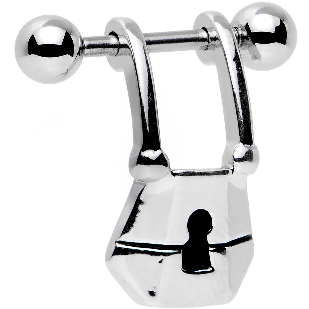 14G 7/16 Steel Barbell Padlock Dangle Cartilage Earring