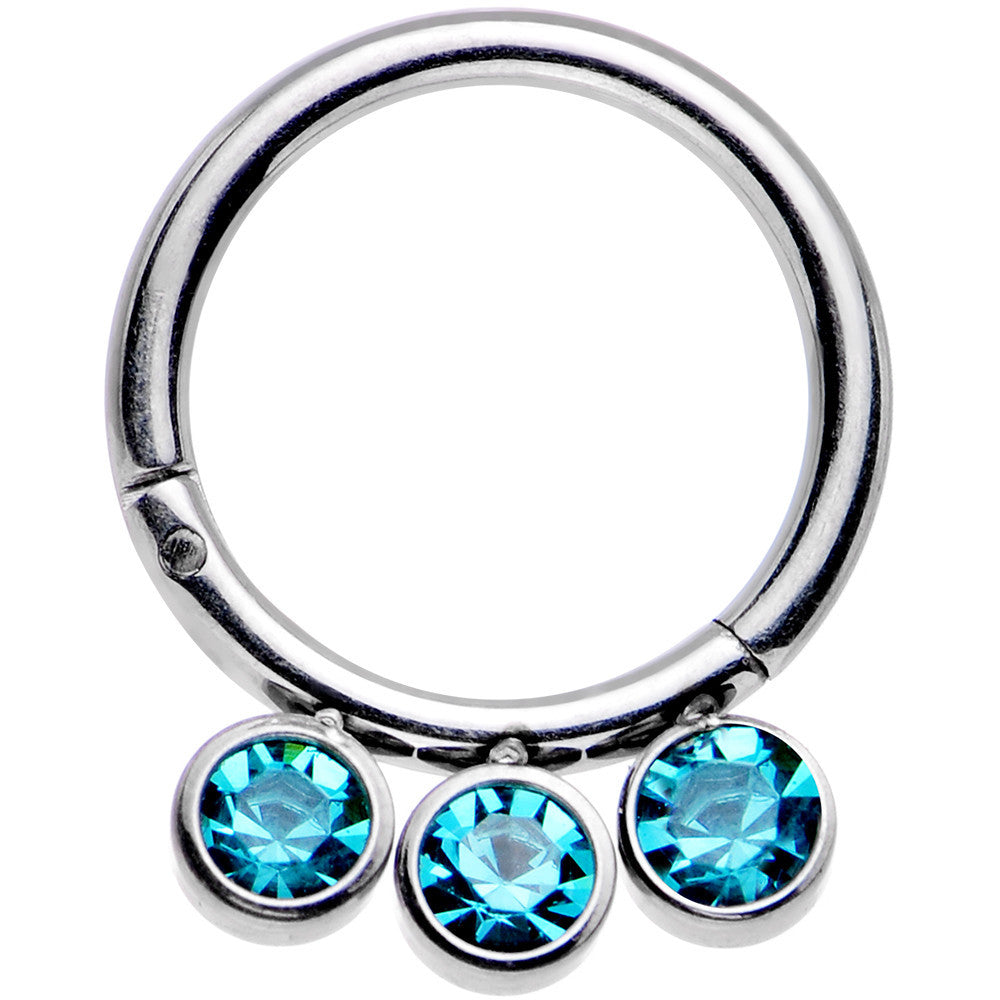 16G 5/16 Blue Zircon Gem Stainless Steel Hinged Segment Ring