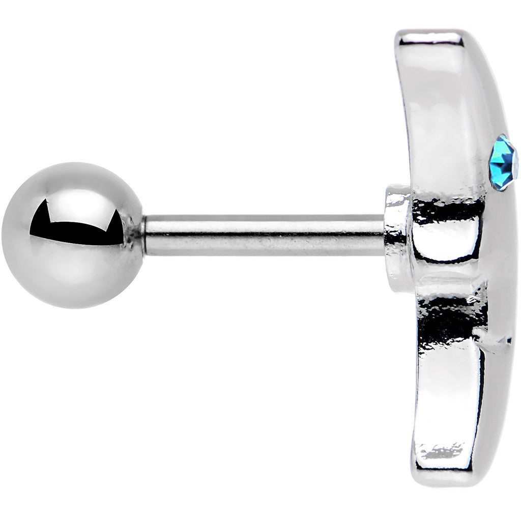 16G 1/4 Aqua Gem Steel Crescent Moon Left Cartilage Earring