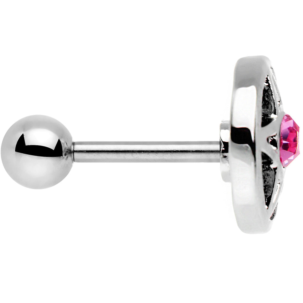 16G 5/16 Pink Gem Pentacle Star Cartilage Earring
