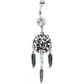 Clear Gem Sun and Moon Feather Celestial Daydream Dangle Belly Ring