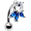 Clear Blue Gem Flip Flower Reversible Top Mount Belly Ring