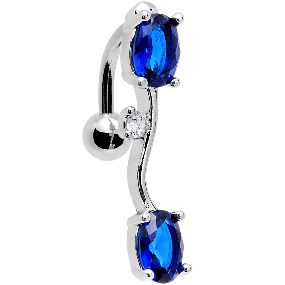 Navy Blue Gem Double Drop Reversible Top Mount Belly Ring