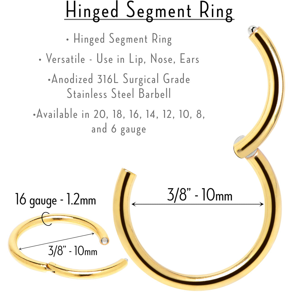 16G 3/8 Gold Tone Anodized Hinged Segment Ring