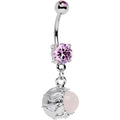 Pink Gem White Globe Dangle Belly Ring Created with Crystals