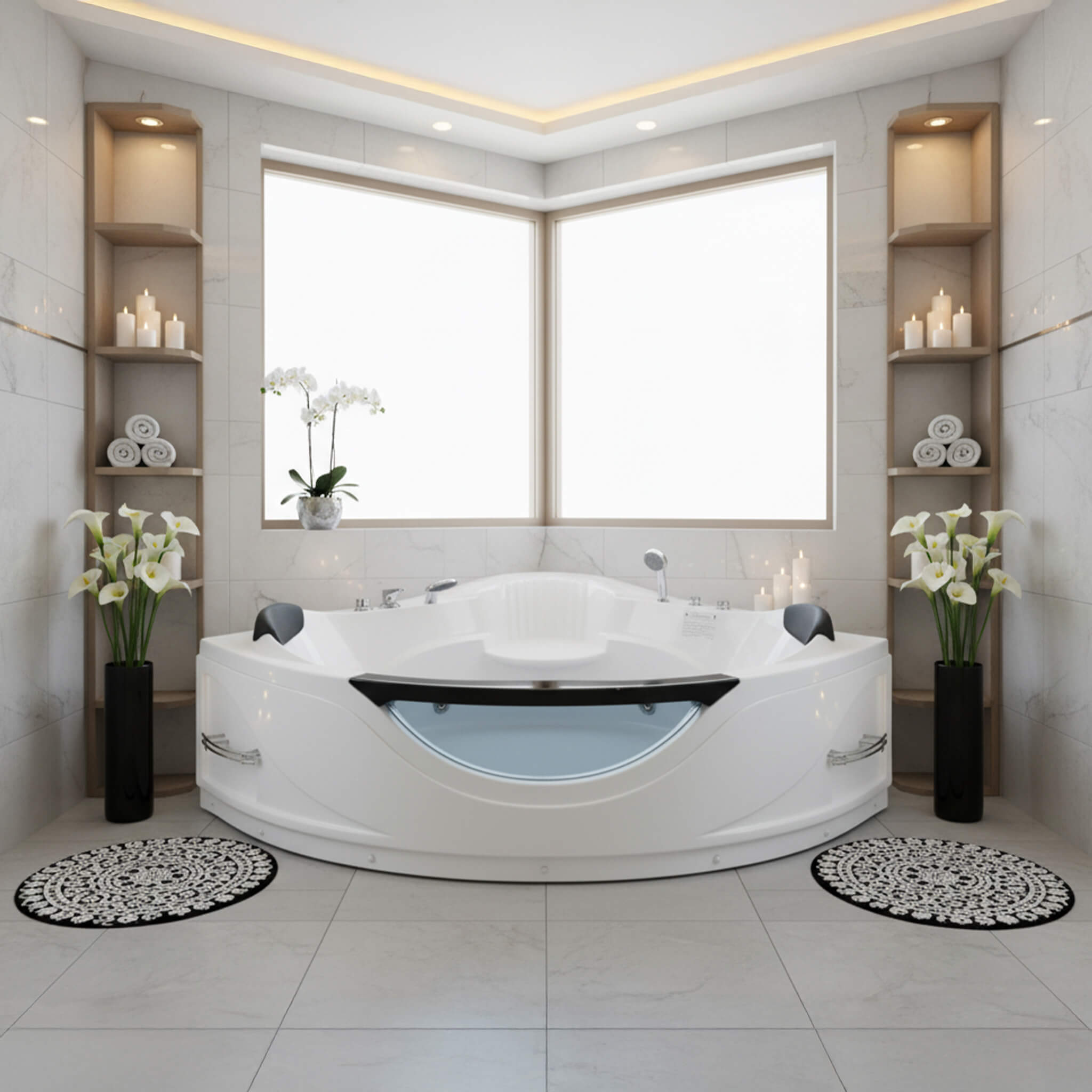 Nuvia Celestia 59-Inch 2-Person Luxury Corner Whirlpool Jetted Bathtub (SAK97310)