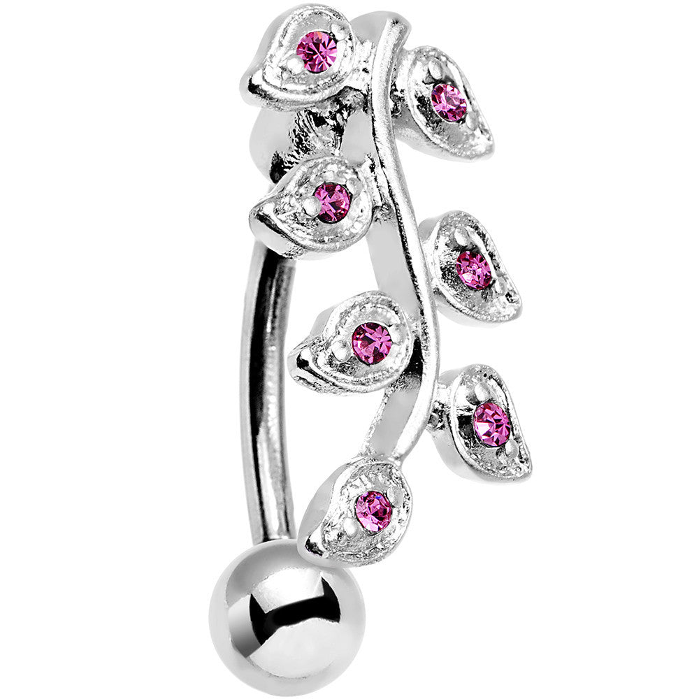 Pink Gem Stainless Steel Creeping Vine Top Mount Belly Ring