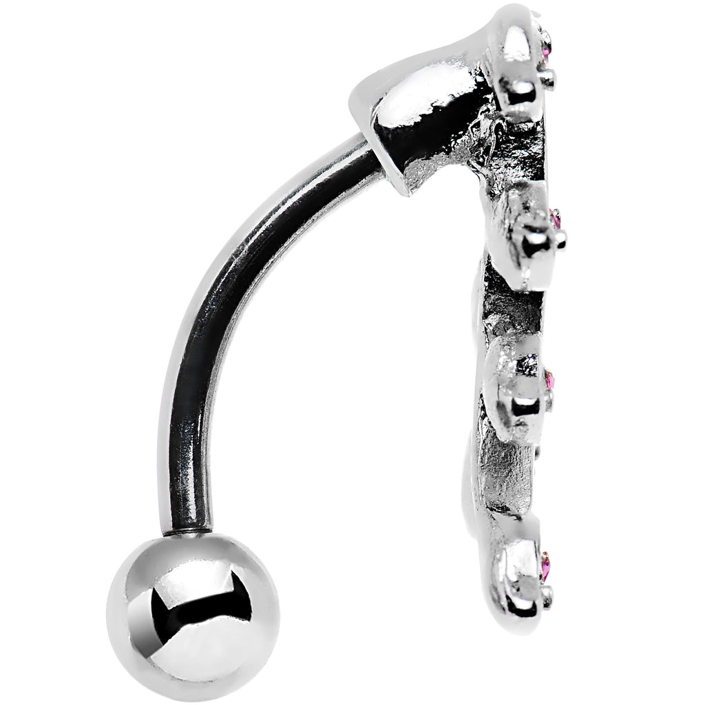 Pink Gem Stainless Steel Creeping Vine Top Mount Belly Ring