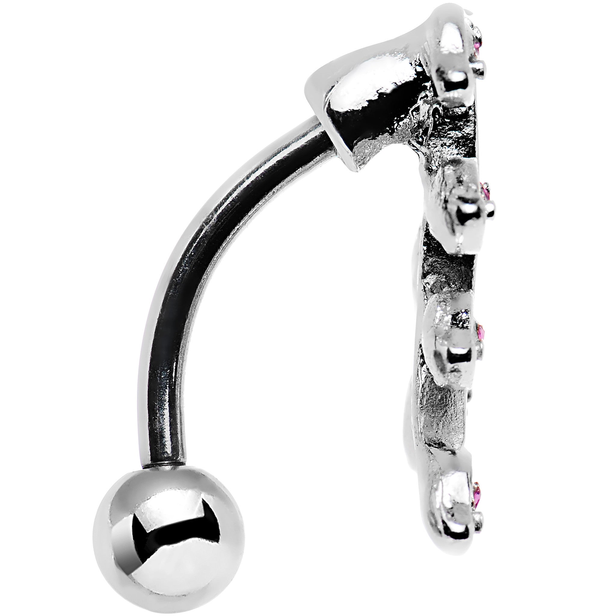 Pink Gem Stainless Steel Creeping Vine Top Mount Belly Ring