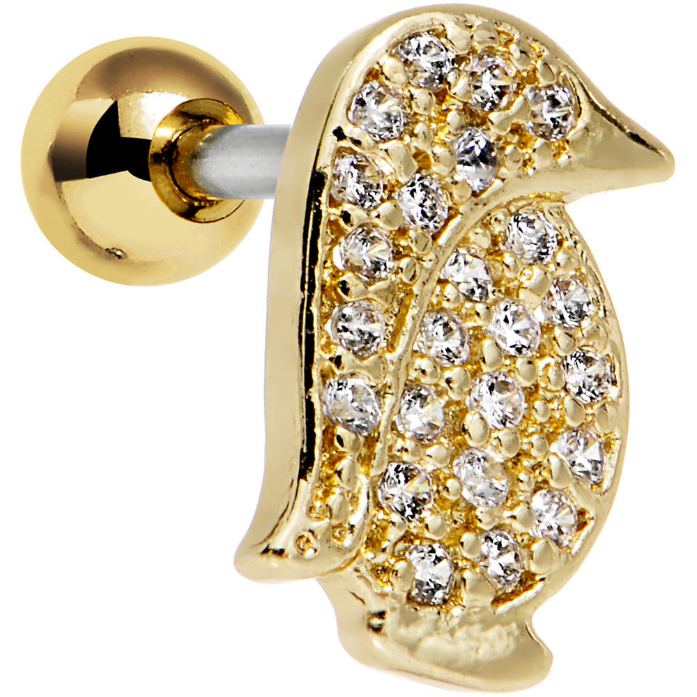 16G 1/4 Clear Gem Perky Penguin Right Tragus Cartilage Earring