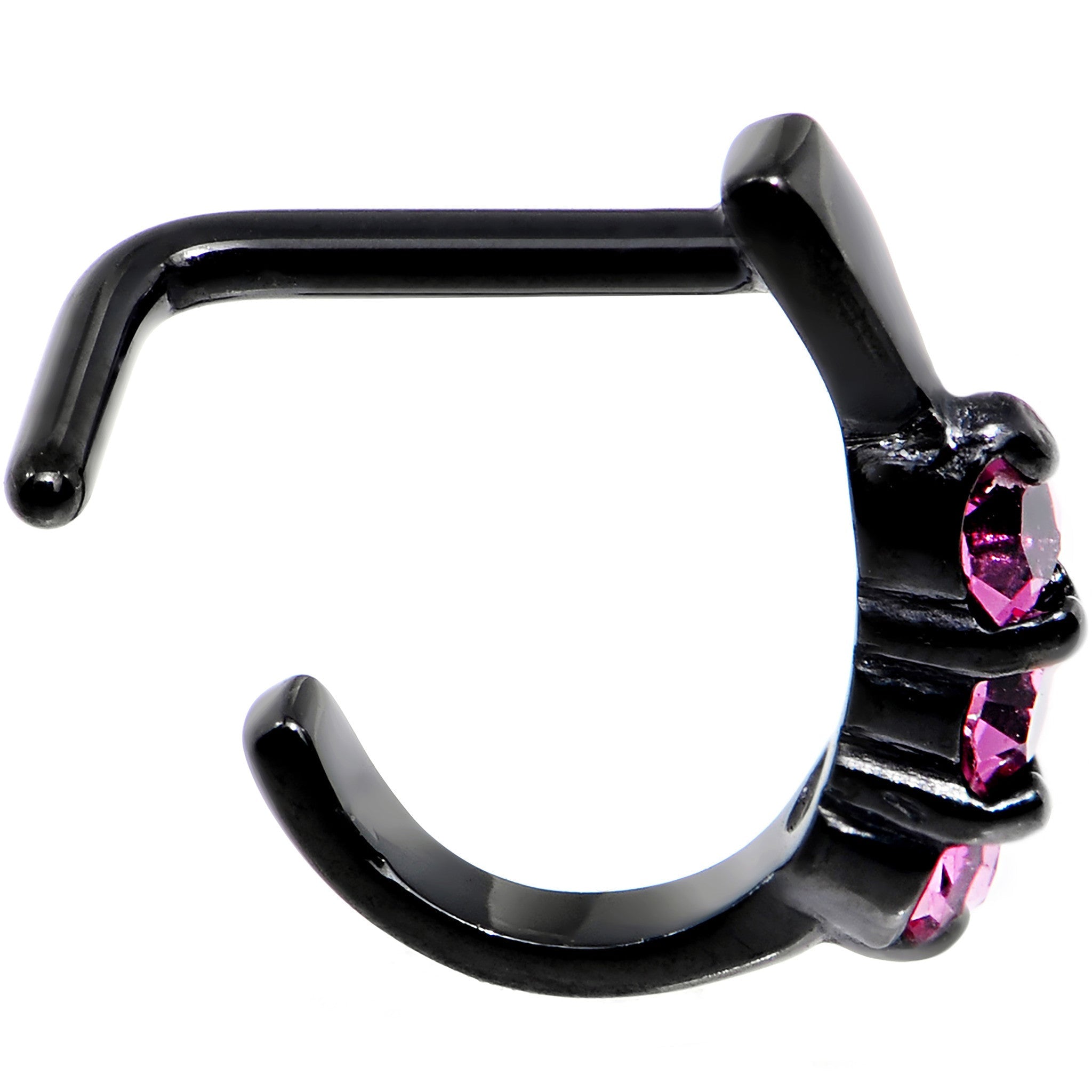 18G Pink Gem Black PVD Faux Hoop L Shaped Nose Ring