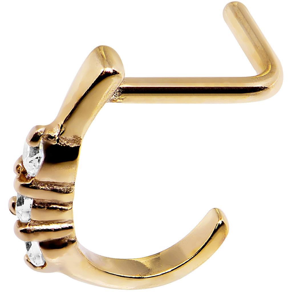 18G Clear Gem Gold PVD Faux Hoop L Shaped Nose Ring