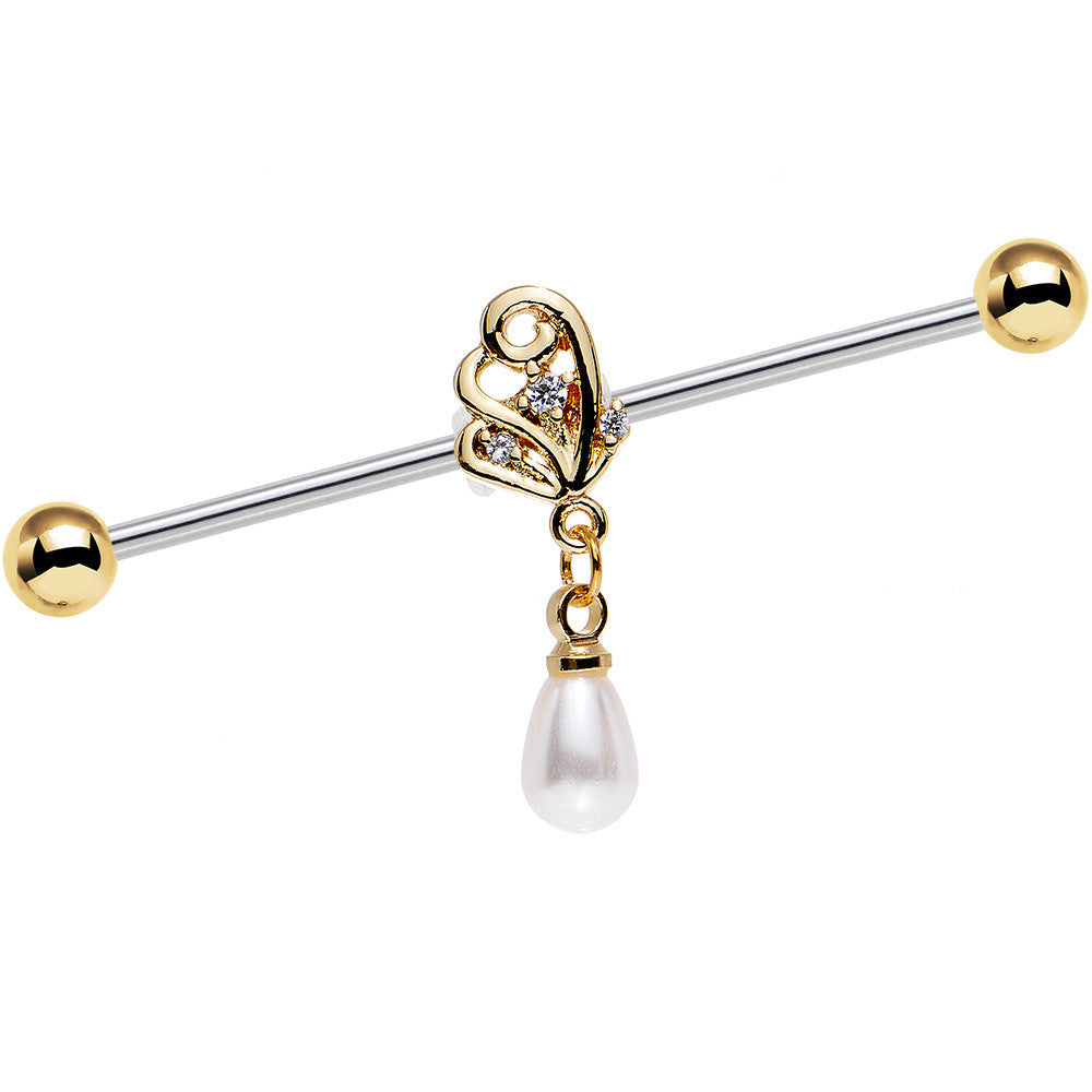 14G White Orb Winged Wonder Dangle Industrial Barbell 38mm