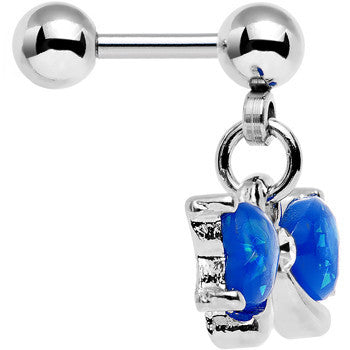 16G 1/4 Blue Faux Opal Heart Bow Dangle Cartilage Earring
