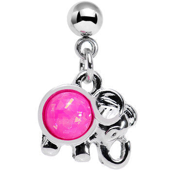 16G 1/4 Pink Faux Opal Elephant Dangle Tragus Cartilage Earring
