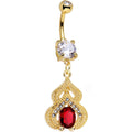 Clear Red Gem Gold PVD Fancy Delilah Dangle Belly Ring