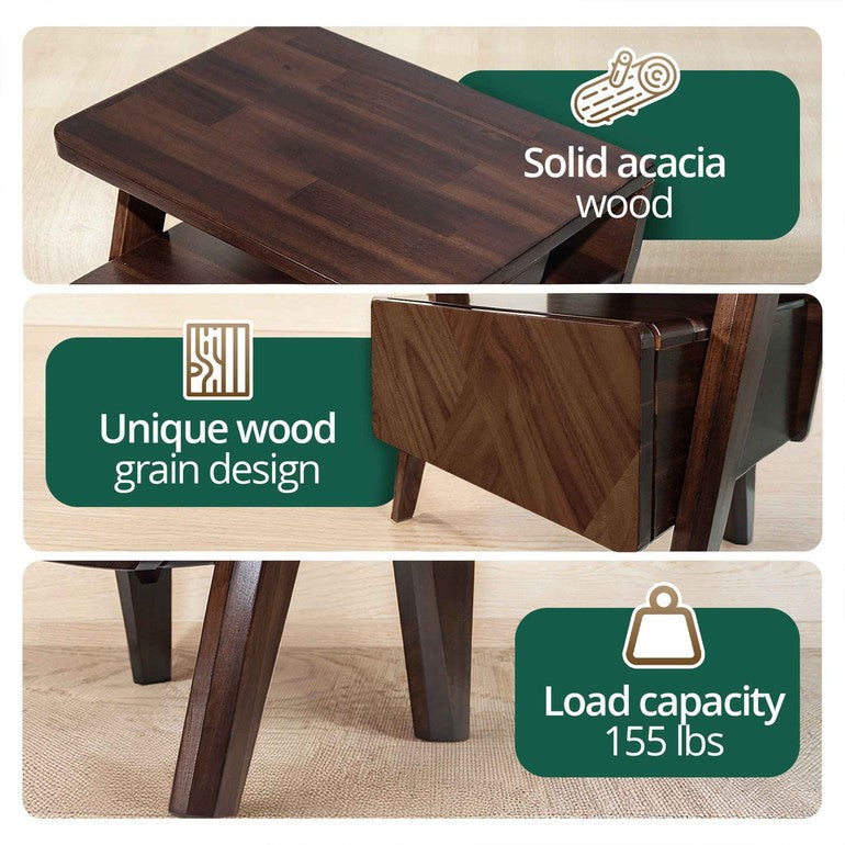 Rum Handcrafted Solid Wood Nightstand