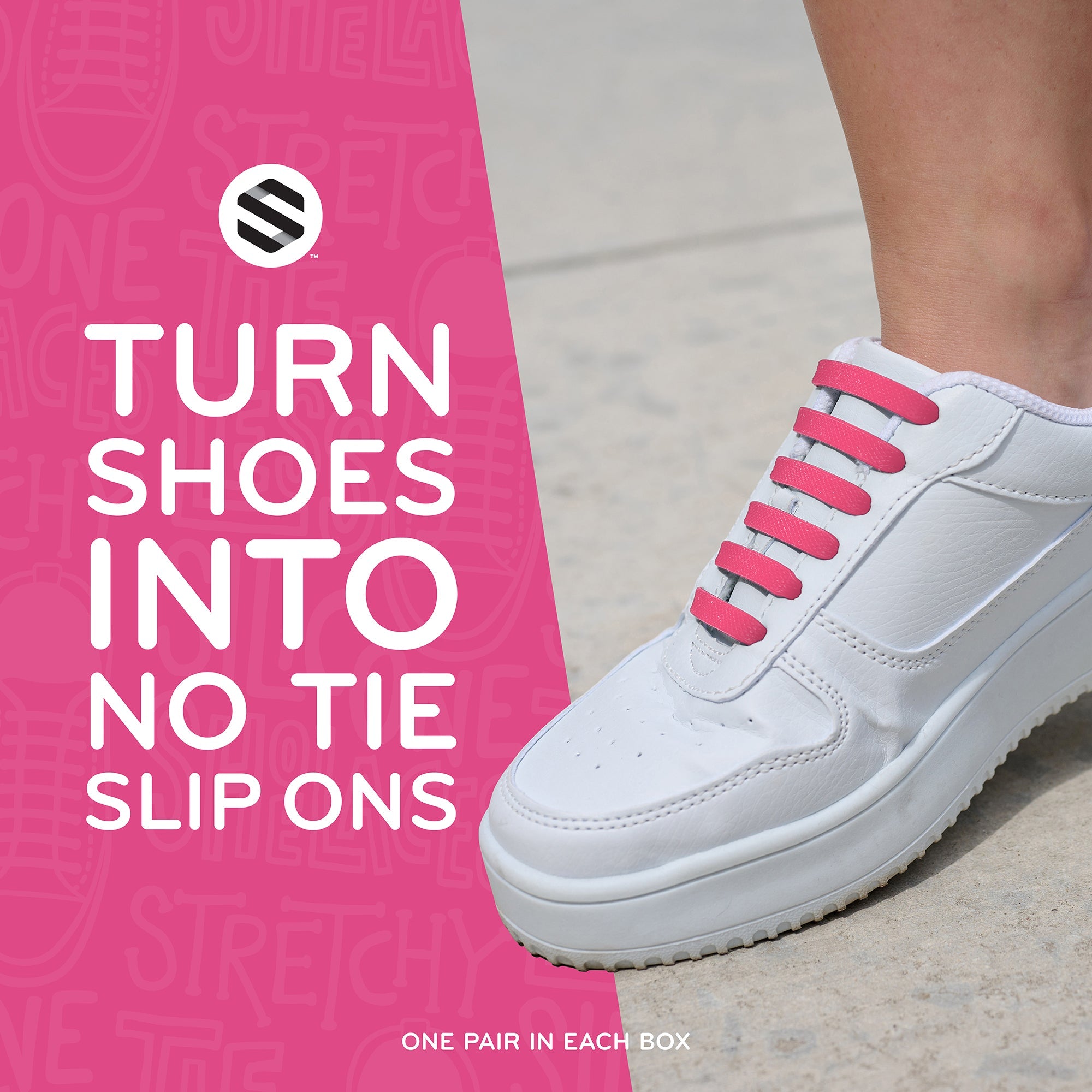 Pink Stretchy Tieless Silicone Elastic Shoelaces | 20 Straps