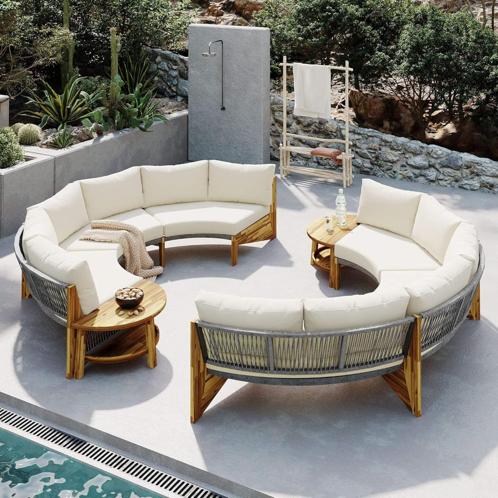 Alora 6-Person Half Moon Beige Patio Sectional Set With Cushions And Table (SAK61928)
